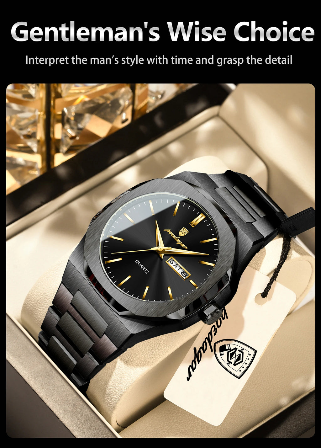 POEDAGAR Brand Fashion Male Watch Waterproof Luminous Stainless Steel Watches For Men Date Week Quartz Casual Men's Clock Reloj