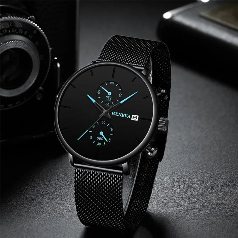 Men Watches Luxury Brand Date Calendar Watches Men Stainless Steel Mesh Watch For Mens Casual Quartz Watch Relogio Masculino Hot