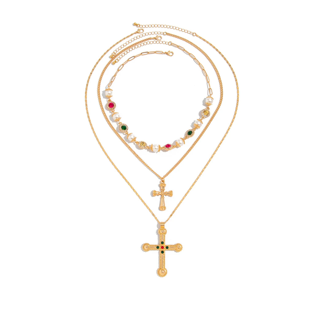 Ingemark 3Pcs/Set Colorful Acrylic Rhinestone Jesus Cross Pendant Necklace Men 2025 New Creative Hip Hop Unisex Y2K Jewelry Gift