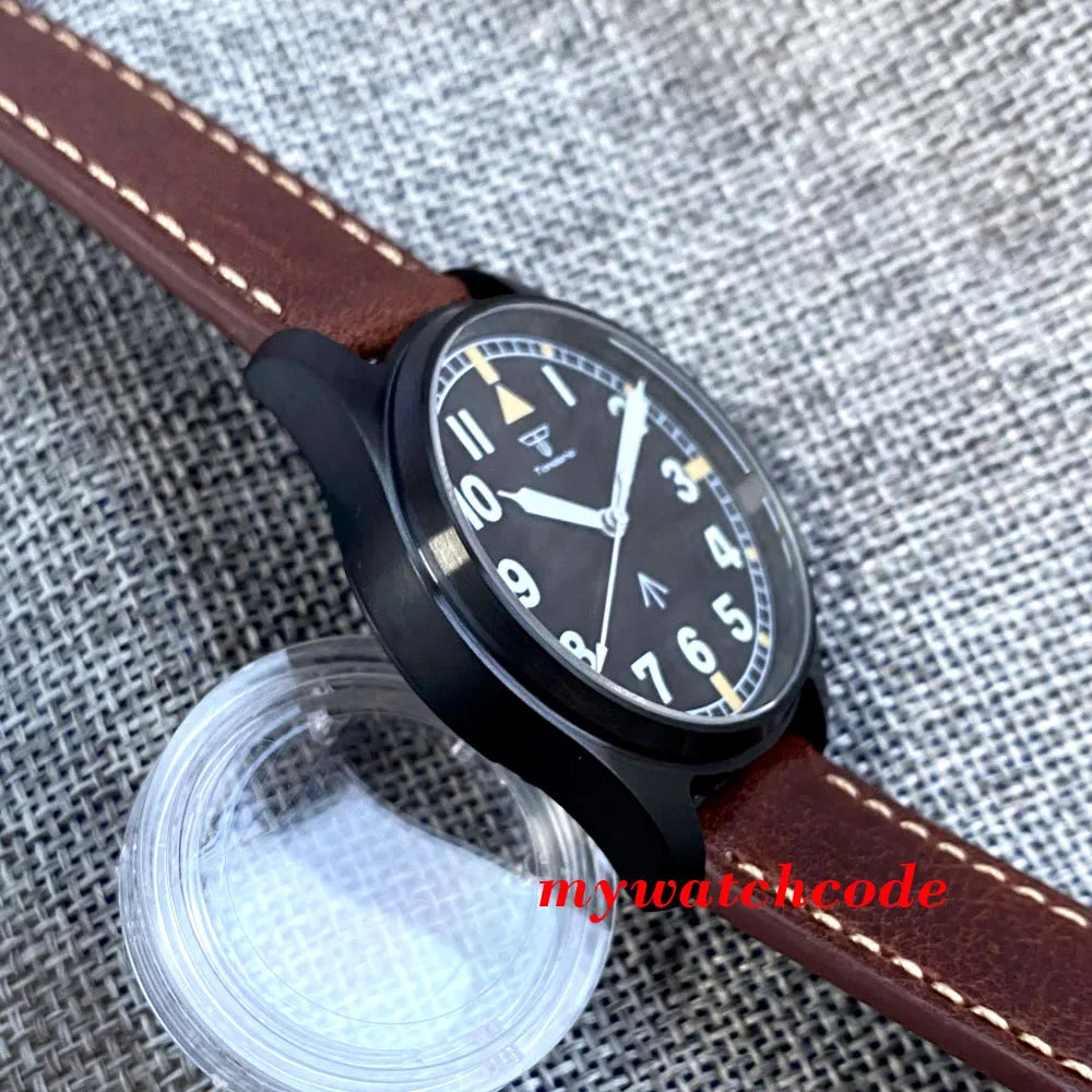Tandorio Black PVD NH35A PT5000 39mm Pilot Automatic Men Watches 200m Waterproof Sapphire Crystal Diver Clock Leather Band