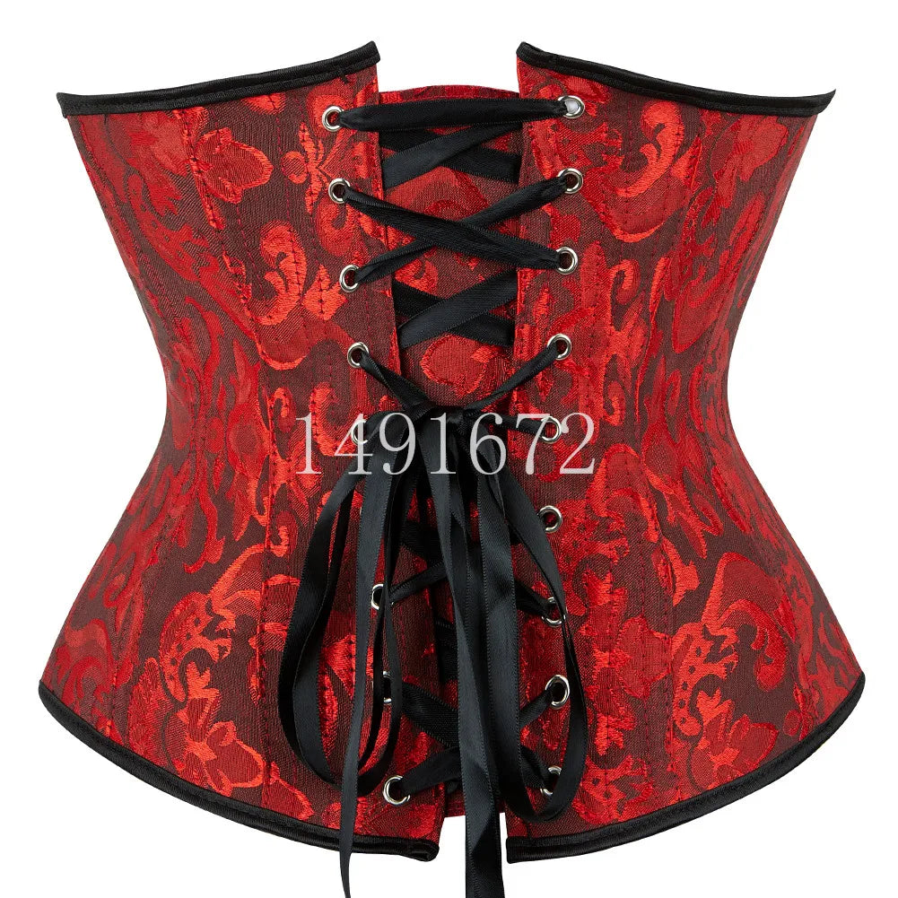 Sapubonva Black Corset Underbust Top Plus Size Satin Waist Cincher Sexy Gothic Workout Corsets Lingerie Korsett Women White Red
