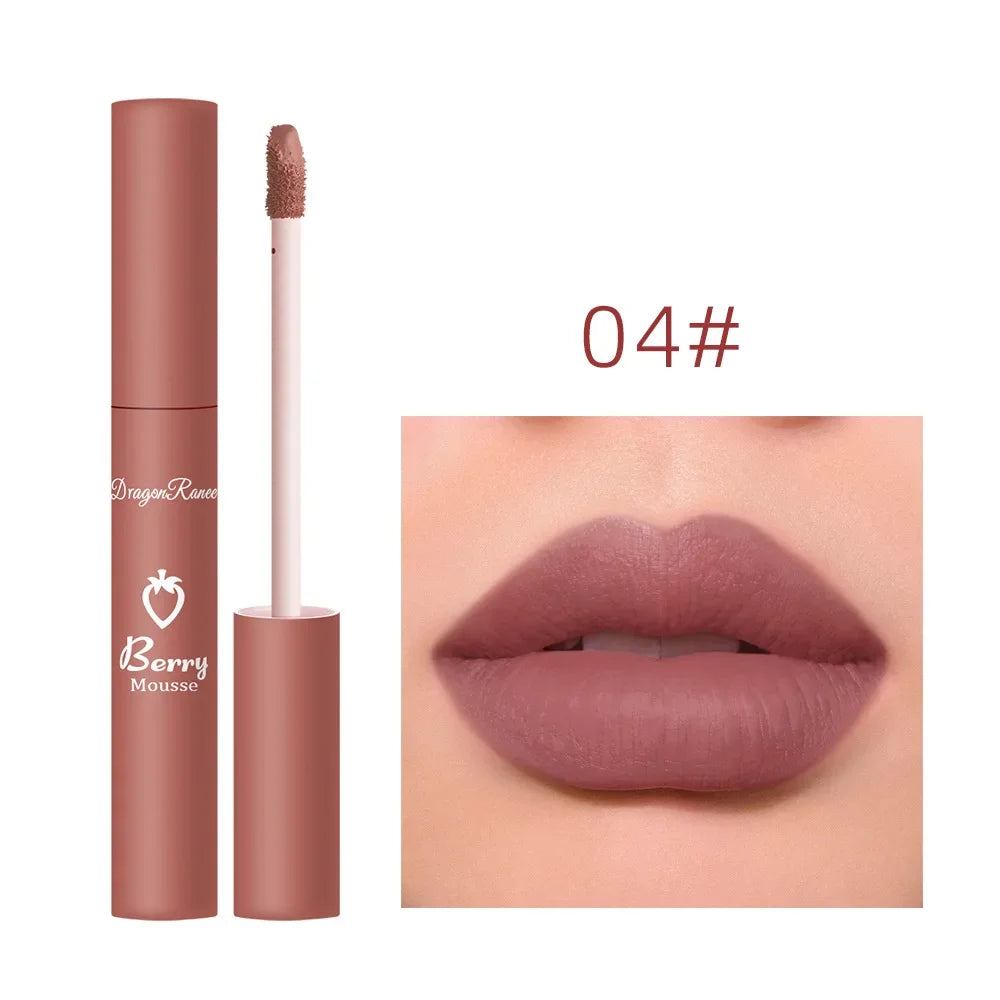 Liquid Lipstick Matte Strawberry Lip Gloss Cosmetic Waterproof Lip Glaze Non-stick Cup Long Lasting Lip Tint 12 Color Lip Makeup