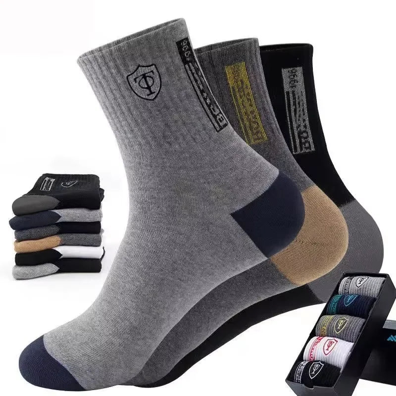 5Pairs Man High Quality Bamboo Fiber Breathable Deodorant Business funny Men's Socks Plus Size 37-43 Tube Sports Socks for Men