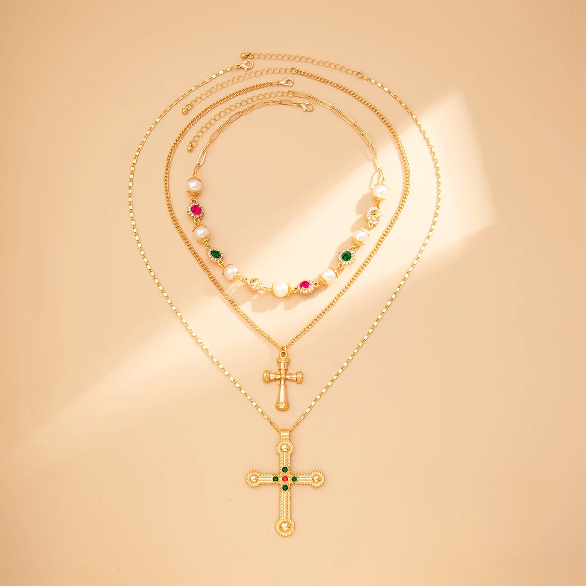 Ingemark 3Pcs/Set Colorful Acrylic Rhinestone Jesus Cross Pendant Necklace Men 2025 New Creative Hip Hop Unisex Y2K Jewelry Gift