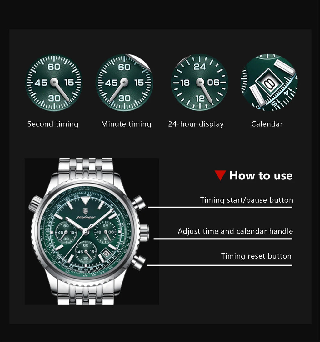 POEDAGAR Luxury Watches For Man Date Chronograph Stainless Steel Sport Men Watch Waterproof Luminous Quartz Military Men's Watch