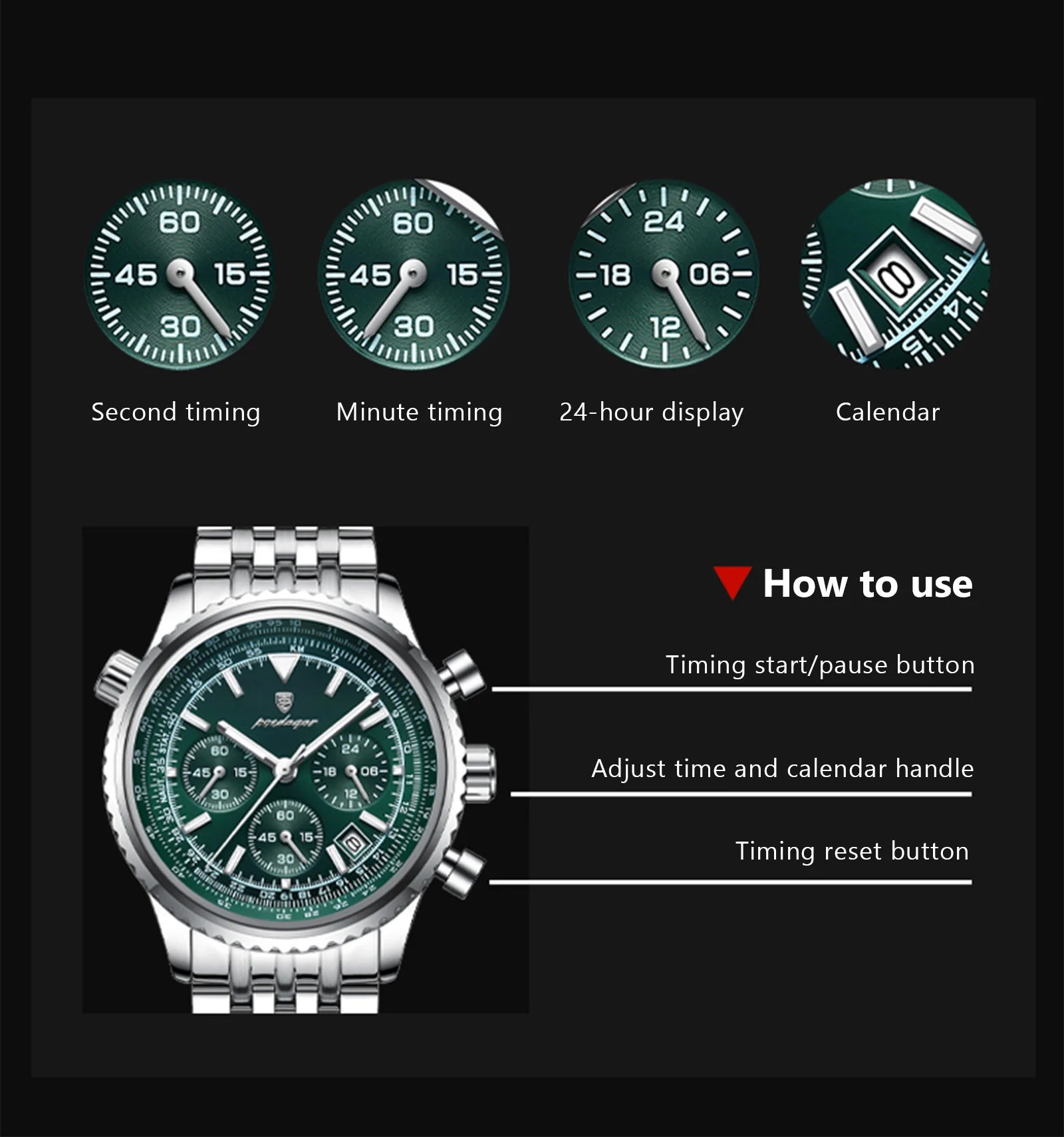 POEDAGAR Luxury Watches For Man Date Chronograph Stainless Steel Sport Men Watch Waterproof Luminous Quartz Military Men's Watch