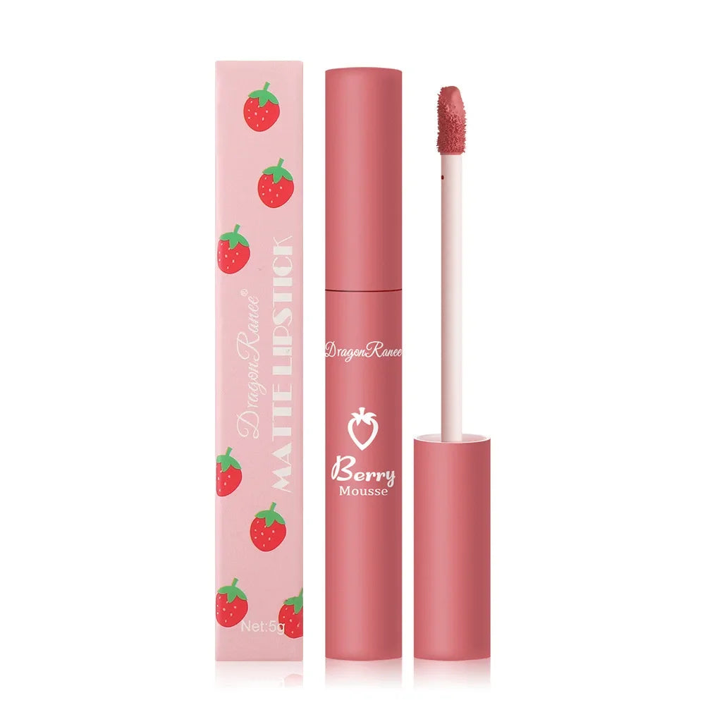 Liquid Lipstick Matte Strawberry Lip Gloss Cosmetic Waterproof Lip Glaze Non-stick Cup Long Lasting Lip Tint 12 Color Lip Makeup
