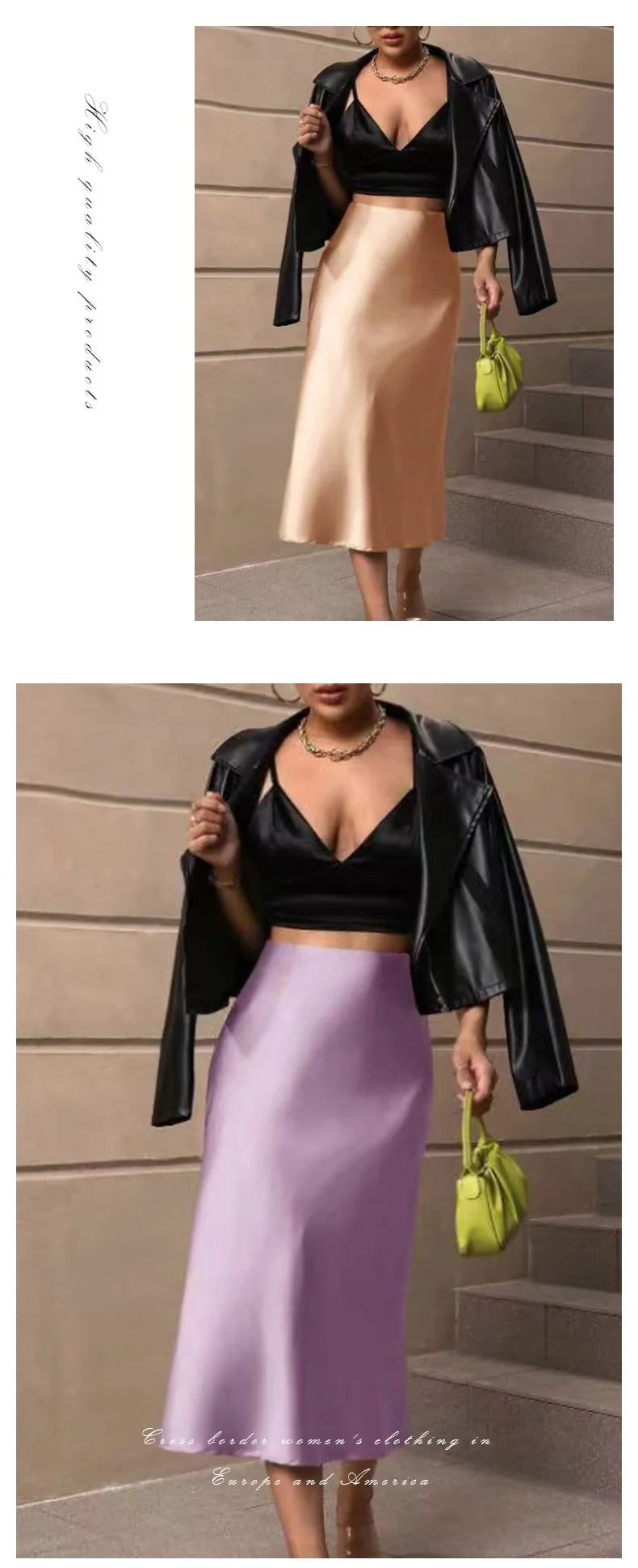 2025 Summer Chic Office Satin Midi Skirt Women Fashion A-line Casual High Waist Elegant Long Skirt Chic Female Office Lady