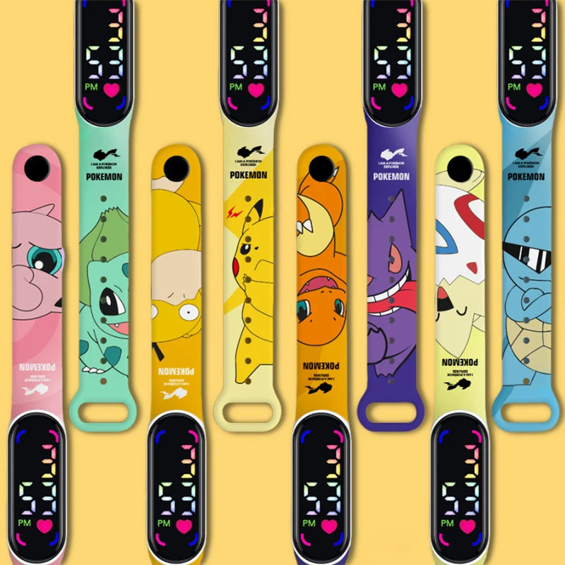 Kawaii Strap LED Electronic Watch New Cute Anime Pikachu Gengar Waterproof Bracelet Fashion Boy Girl Digital Watches Gift