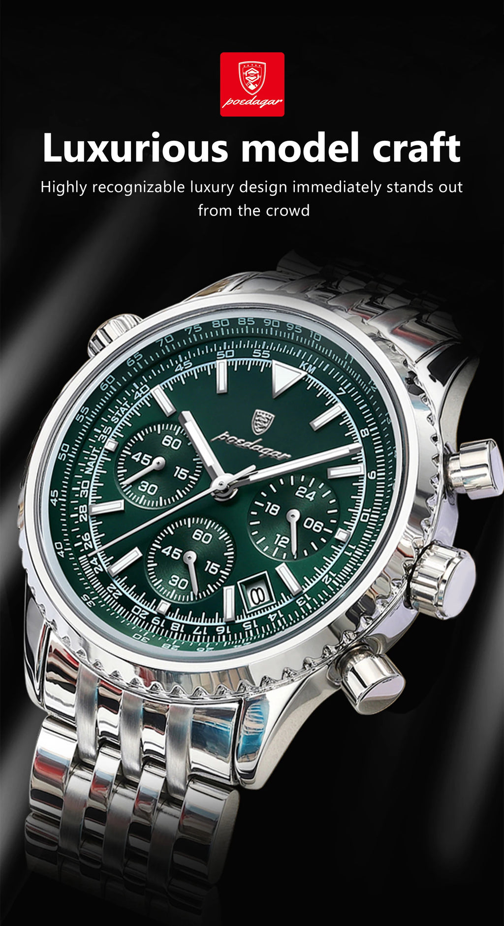 POEDAGAR Luxury Watches For Man Date Chronograph Stainless Steel Sport Men Watch Waterproof Luminous Quartz Military Men's Watch