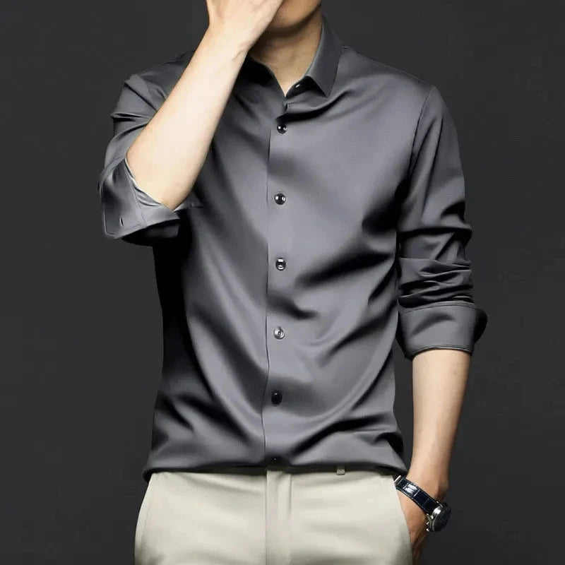 New Stretch Anti-Wrinkle Men's Shirts Long Sleeve Dress Shirts For Men Slim Fit Camisa Social Business Blouse White Shirt S-6XL