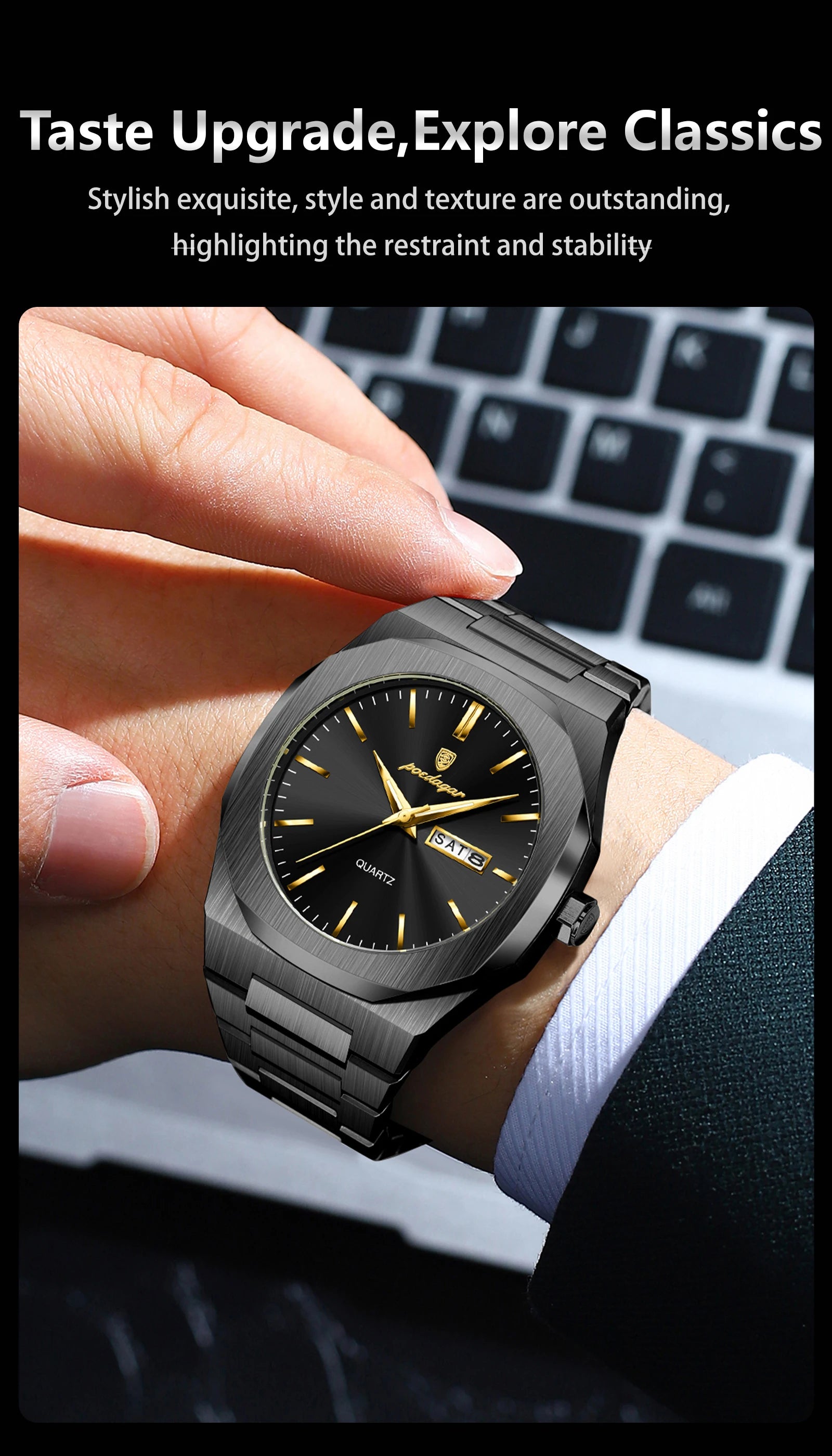 POEDAGAR Brand Fashion Male Watch Waterproof Luminous Stainless Steel Watches For Men Date Week Quartz Casual Men's Clock Reloj