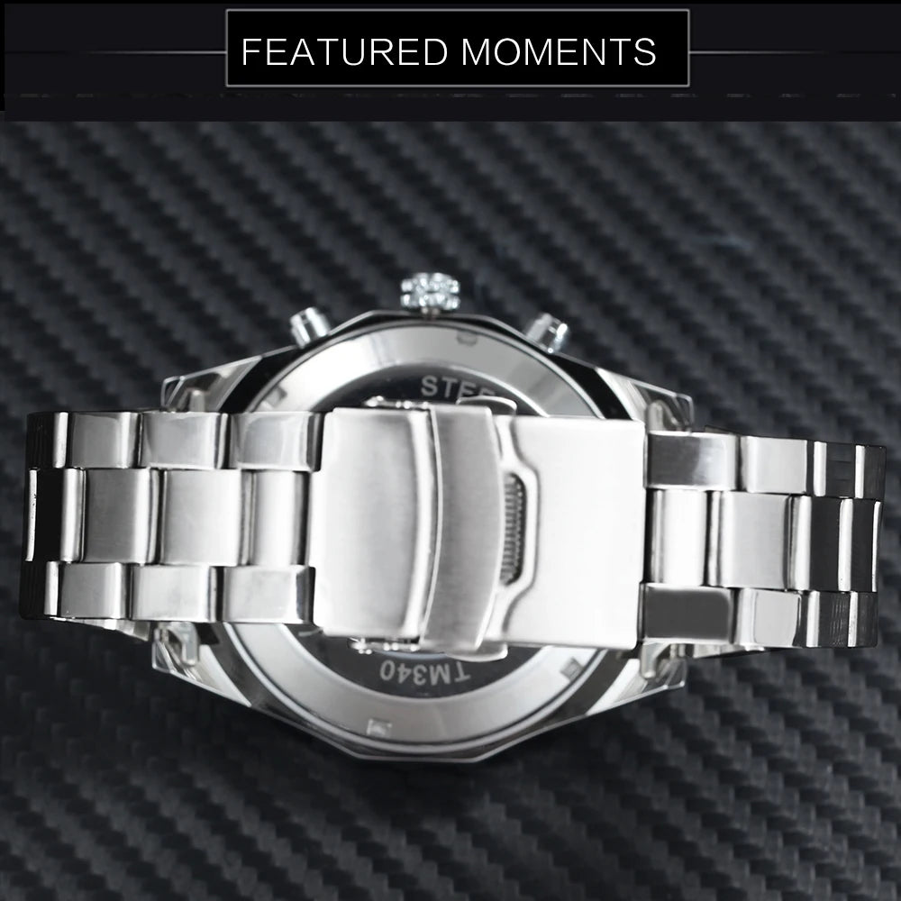 WINNER Classic Skeleton Watch for Men Luminous Hands Mechanical Watches Stainless Steel Strap Luxury Brand Forsining Wristwatch