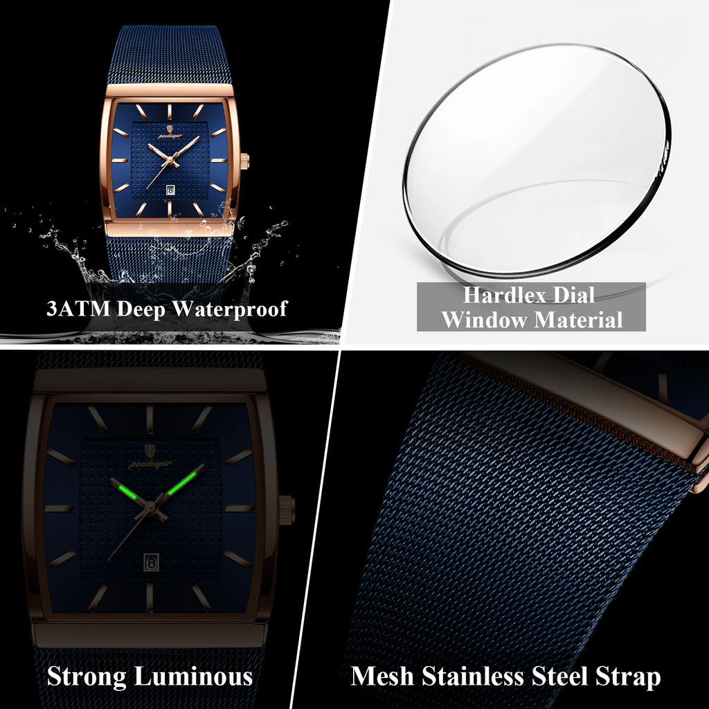 POEDAGAR Luxury Men Watch Stainless Steel Mesh Waterproof Luminous Date Man Wristwatch Fashion Casual Quartz Men's Watches Reloj