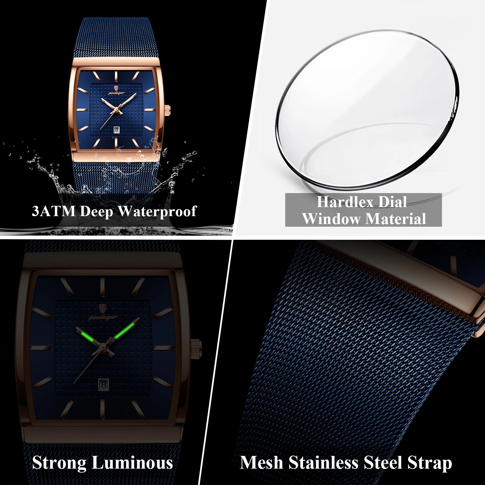 POEDAGAR Luxury Men Watch Stainless Steel Mesh Waterproof Luminous Date Man Wristwatch Fashion Casual Quartz Men's Watches Reloj