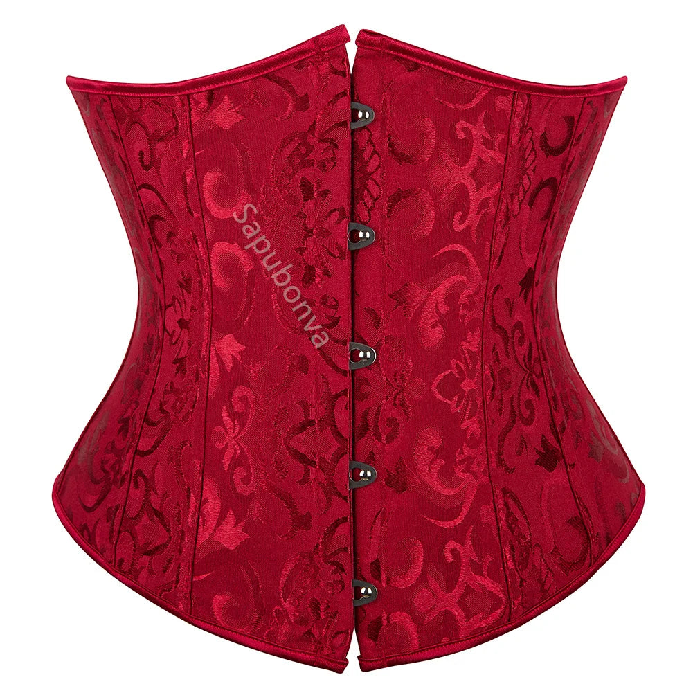 Sapubonva Black Corset Underbust Top Plus Size Satin Waist Cincher Sexy Gothic Workout Corsets Lingerie Korsett Women White Red