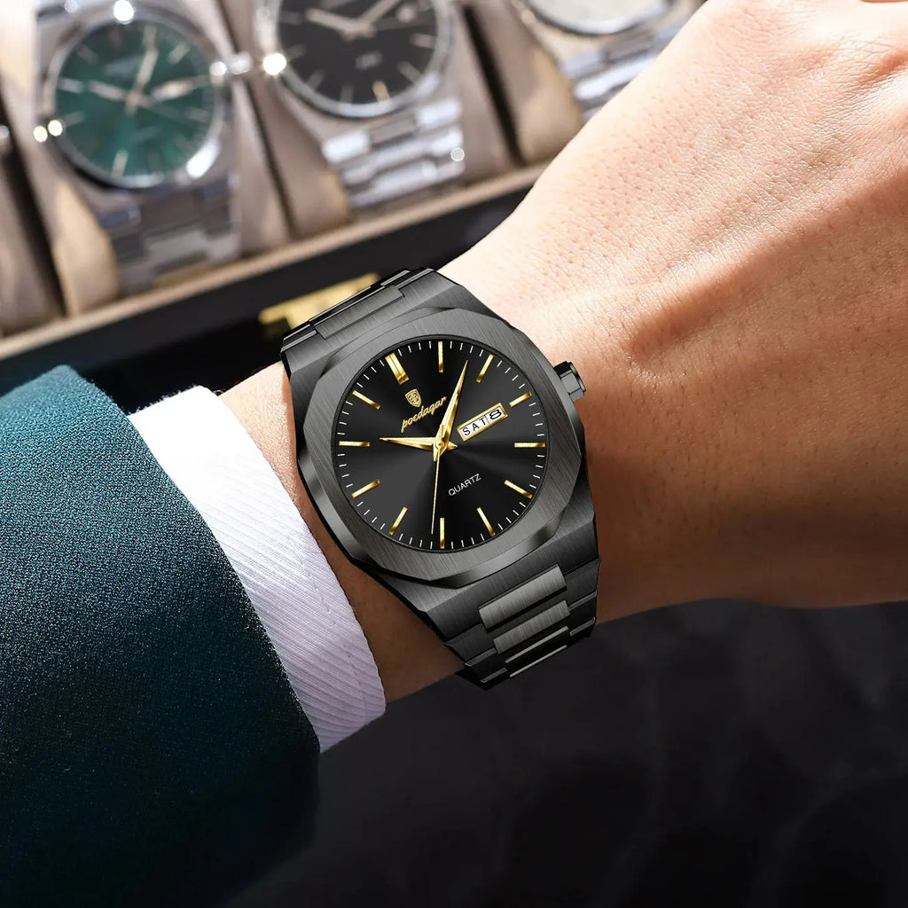 POEDAGAR Brand Fashion Male Watch Waterproof Luminous Stainless Steel Watches For Men Date Week Quartz Casual Men's Clock Reloj