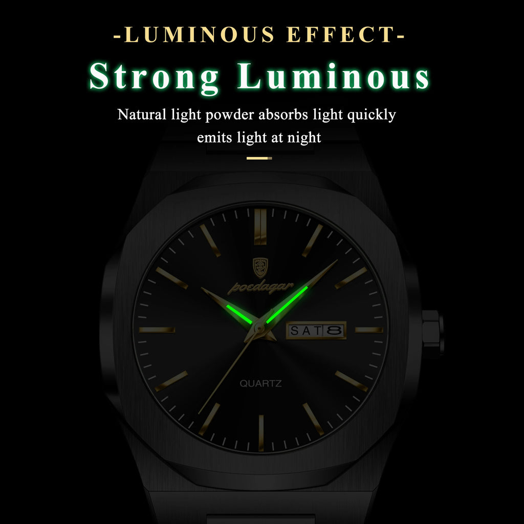 POEDAGAR Brand Fashion Male Watch Waterproof Luminous Stainless Steel Watches For Men Date Week Quartz Casual Men's Clock Reloj