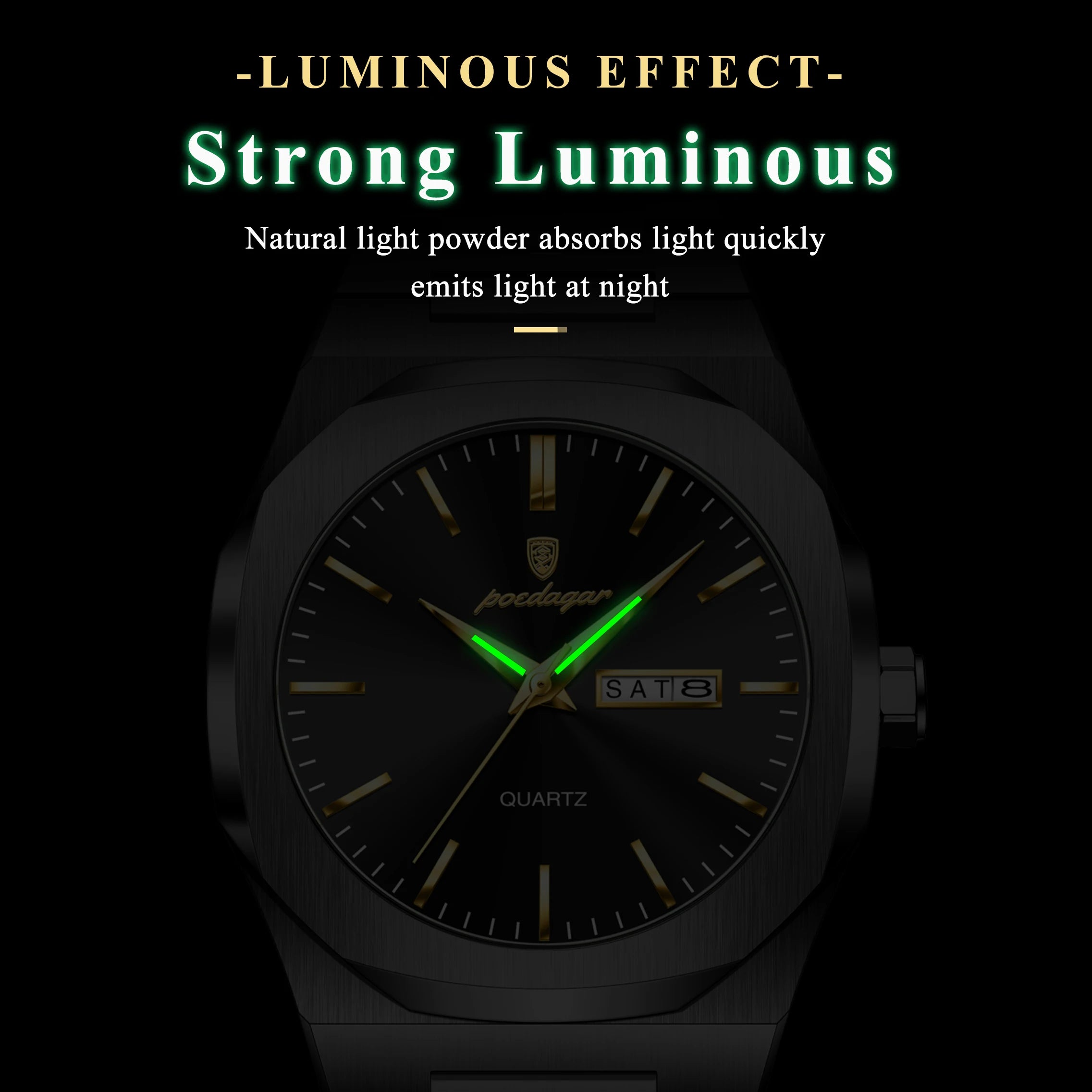POEDAGAR Brand Fashion Male Watch Waterproof Luminous Stainless Steel Watches For Men Date Week Quartz Casual Men's Clock Reloj