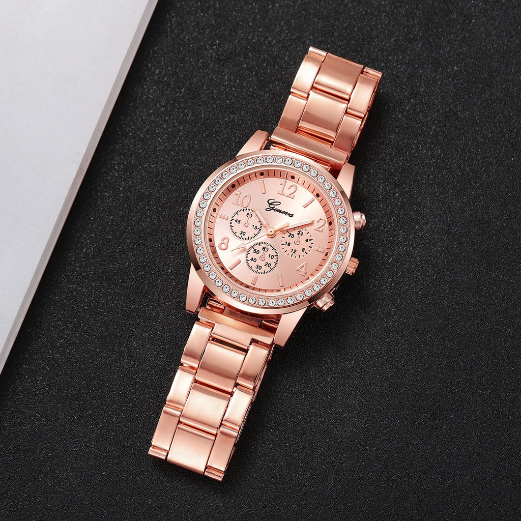 Fashion Rhinestone Women Watches Ladies Alloy Band Arabic Dial Analog Quartz Wrist Watches（Without Box）