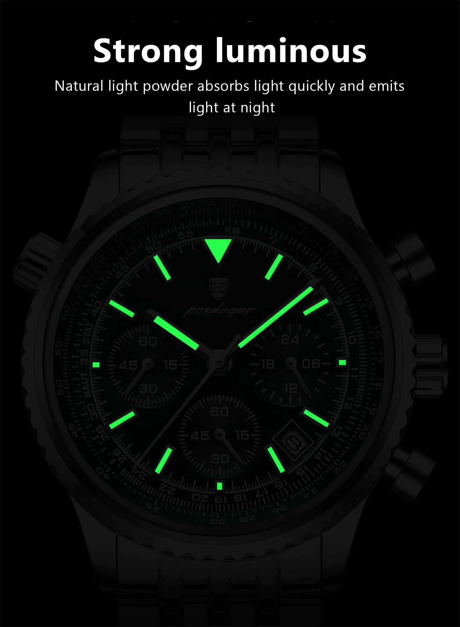 POEDAGAR Luxury Watches For Man Date Chronograph Stainless Steel Sport Men Watch Waterproof Luminous Quartz Military Men's Watch