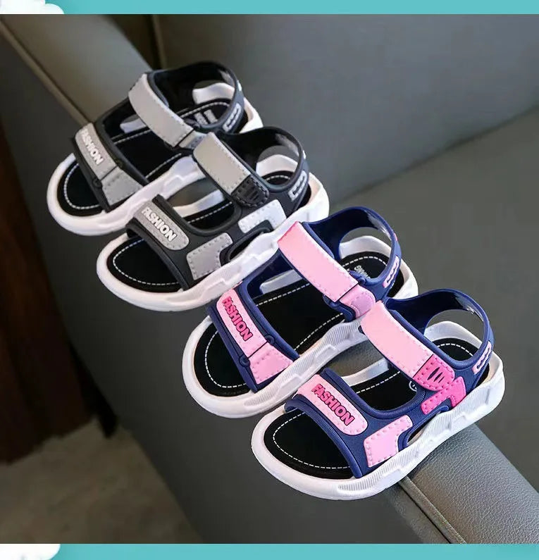Children's and Girls' Sandals 2023 New Korean Edition Soft Sole Anti slip Medium and Small School Boys' and Baby Beach Sandals