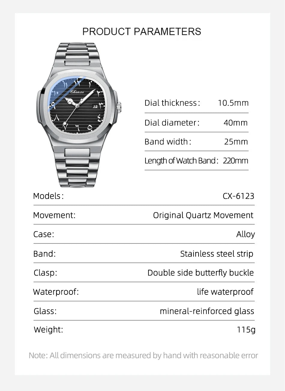 CHENXI NEW Fashion Creative Men's Quartz Watches Luminous Waterproof Date High-end Business Stainless Steel Strap Men's Watch