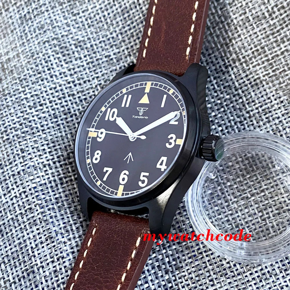 Tandorio Black PVD NH35A PT5000 39mm Pilot Automatic Men Watches 200m Waterproof Sapphire Crystal Diver Clock Leather Band