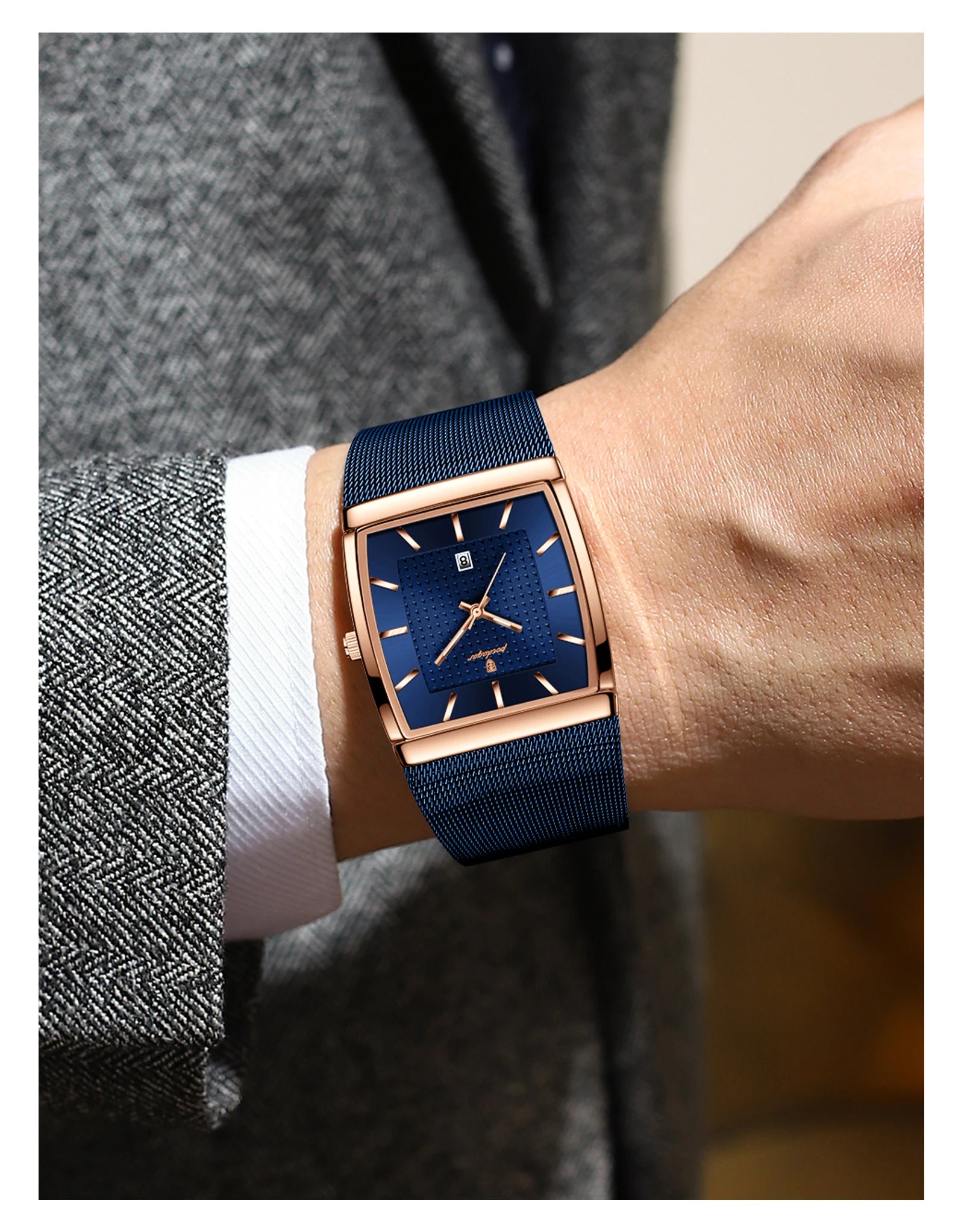 POEDAGAR Luxury Men Watch Stainless Steel Mesh Waterproof Luminous Date Man Wristwatch Fashion Casual Quartz Men's Watches Reloj
