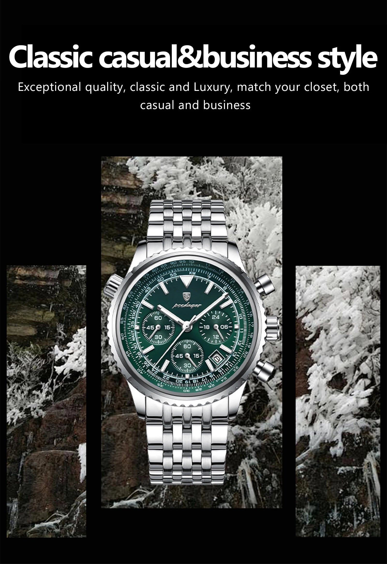 POEDAGAR Luxury Watches For Man Date Chronograph Stainless Steel Sport Men Watch Waterproof Luminous Quartz Military Men's Watch