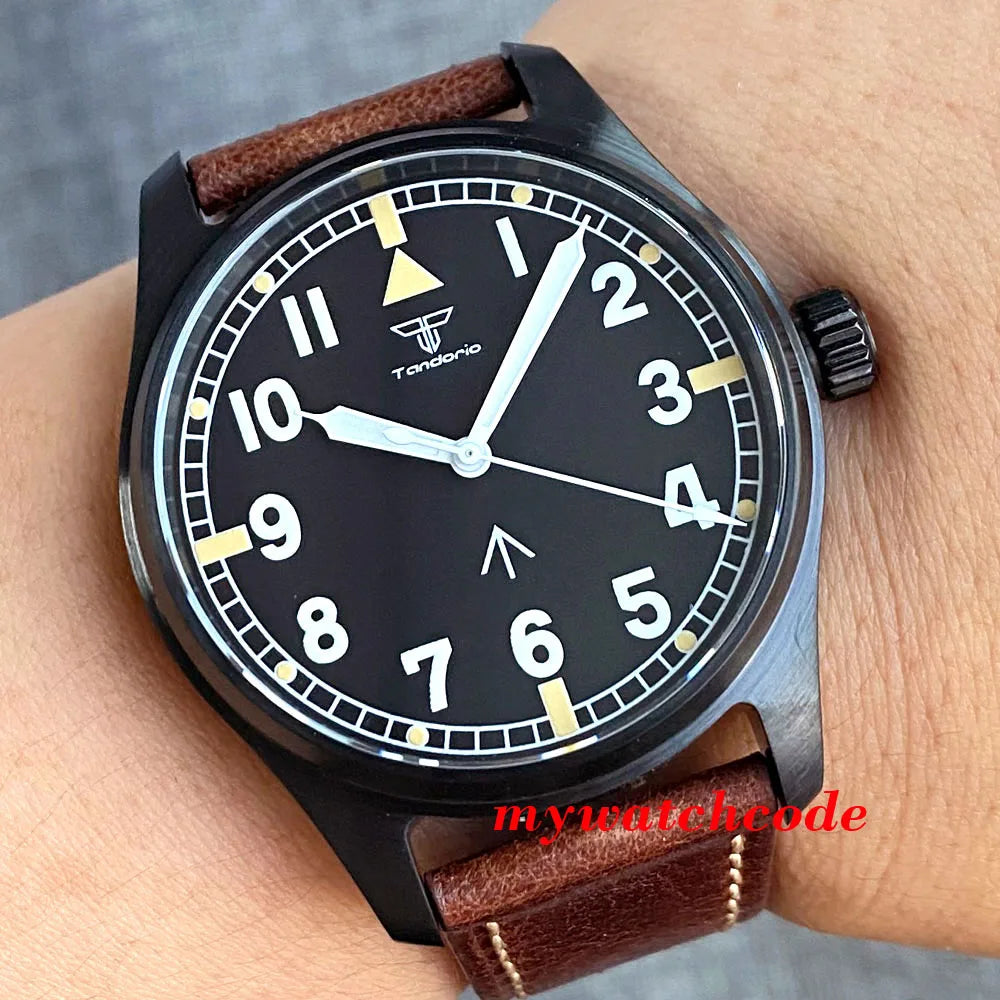 Tandorio Black PVD NH35A PT5000 39mm Pilot Automatic Men Watches 200m Waterproof Sapphire Crystal Diver Clock Leather Band