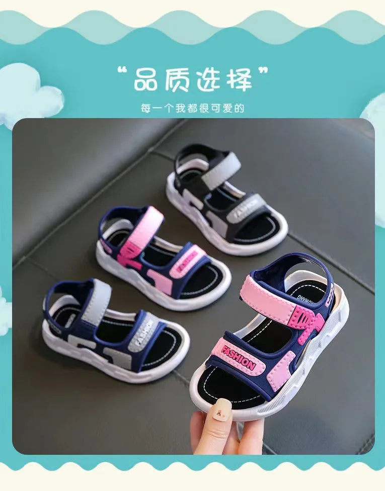 Children's and Girls' Sandals 2023 New Korean Edition Soft Sole Anti slip Medium and Small School Boys' and Baby Beach Sandals