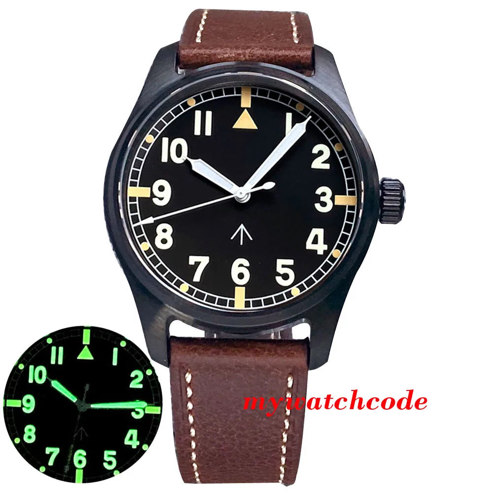 Tandorio Black PVD NH35A PT5000 39mm Pilot Automatic Men Watches 200m Waterproof Sapphire Crystal Diver Clock Leather Band