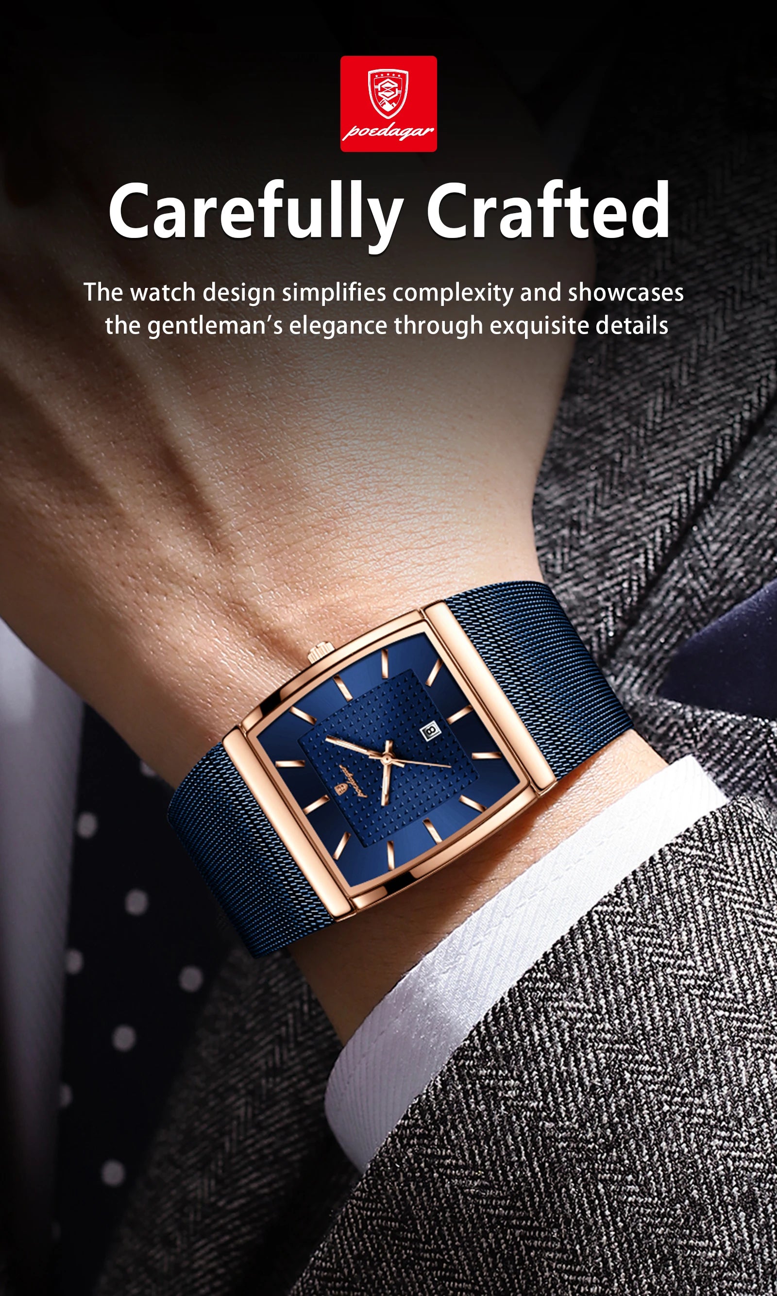 POEDAGAR Luxury Men Watch Stainless Steel Mesh Waterproof Luminous Date Man Wristwatch Fashion Casual Quartz Men's Watches Reloj