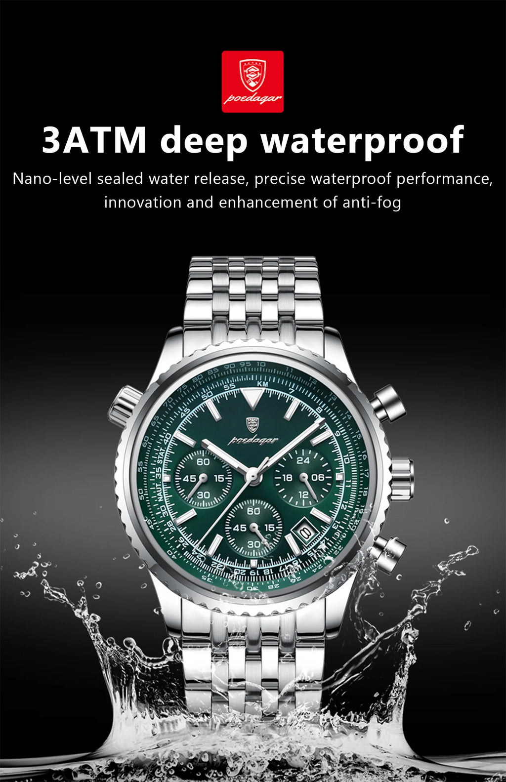 POEDAGAR Luxury Watches For Man Date Chronograph Stainless Steel Sport Men Watch Waterproof Luminous Quartz Military Men's Watch