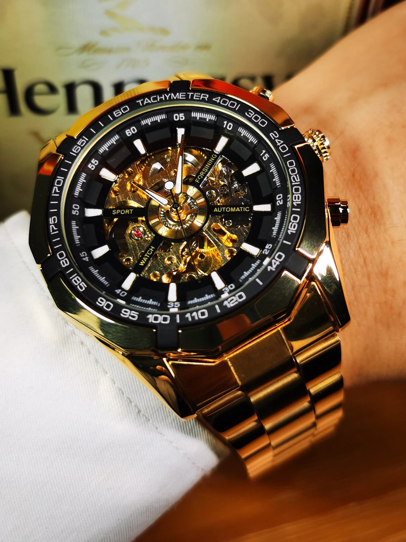 WINNER Classic Skeleton Watch for Men Luminous Hands Mechanical Watches Stainless Steel Strap Luxury Brand Forsining Wristwatch