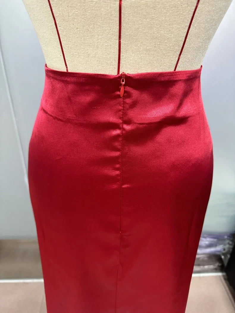 2025 Summer Chic Office Satin Midi Skirt Women Fashion A-line Casual High Waist Elegant Long Skirt Chic Female Office Lady