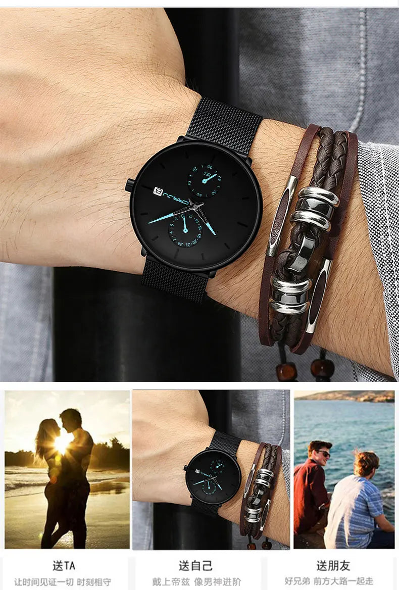 Men Watches Luxury Brand Date Calendar Watches Men Stainless Steel Mesh Watch For Mens Casual Quartz Watch Relogio Masculino Hot
