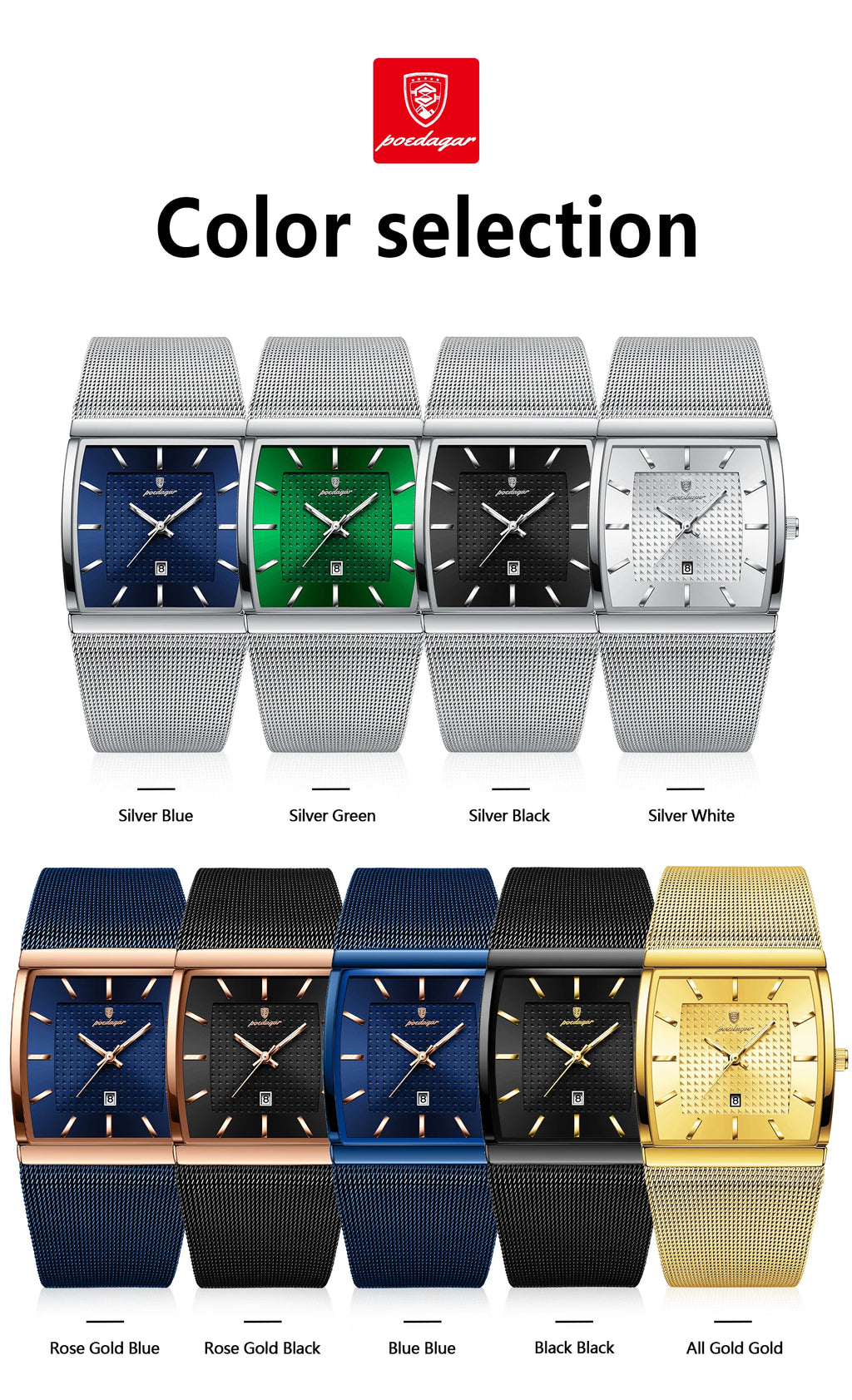 POEDAGAR Luxury Men Watch Stainless Steel Mesh Waterproof Luminous Date Man Wristwatch Fashion Casual Quartz Men's Watches Reloj