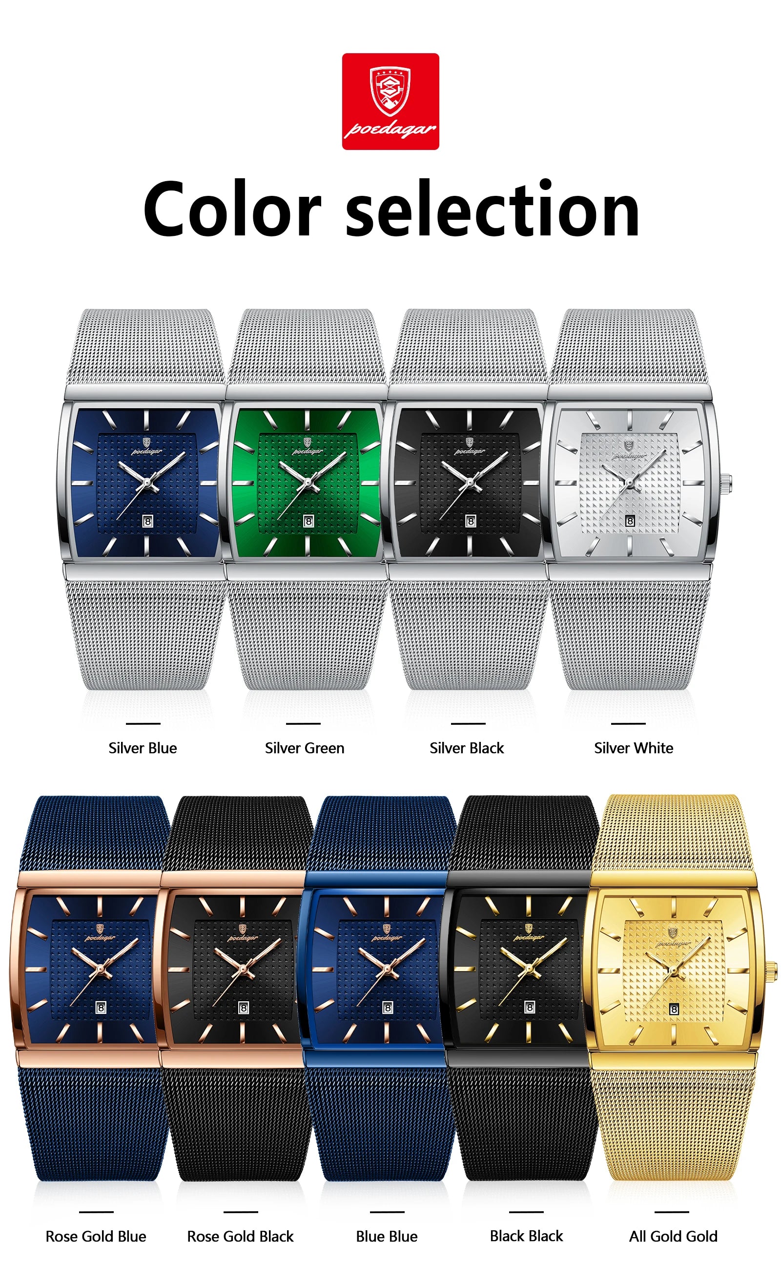 POEDAGAR Luxury Men Watch Stainless Steel Mesh Waterproof Luminous Date Man Wristwatch Fashion Casual Quartz Men's Watches Reloj
