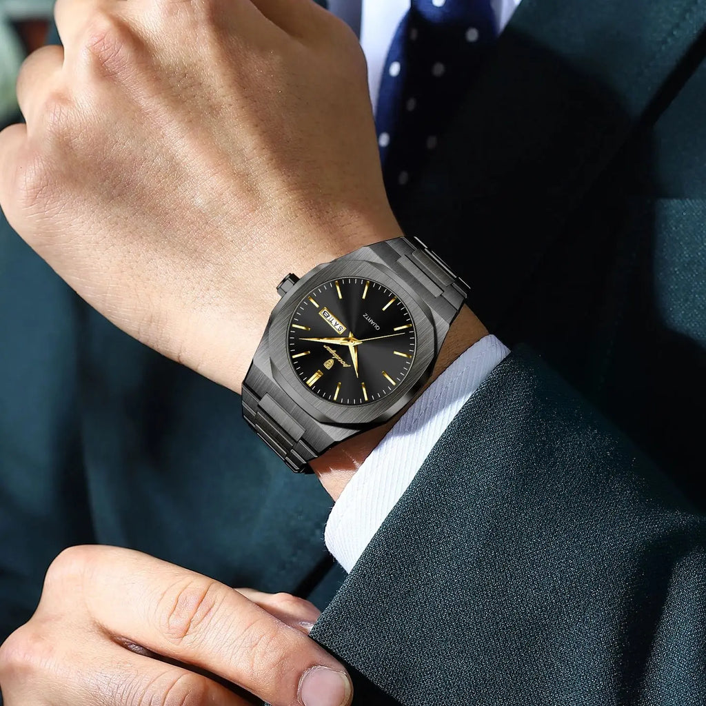 POEDAGAR Brand Fashion Male Watch Waterproof Luminous Stainless Steel Watches For Men Date Week Quartz Casual Men's Clock Reloj