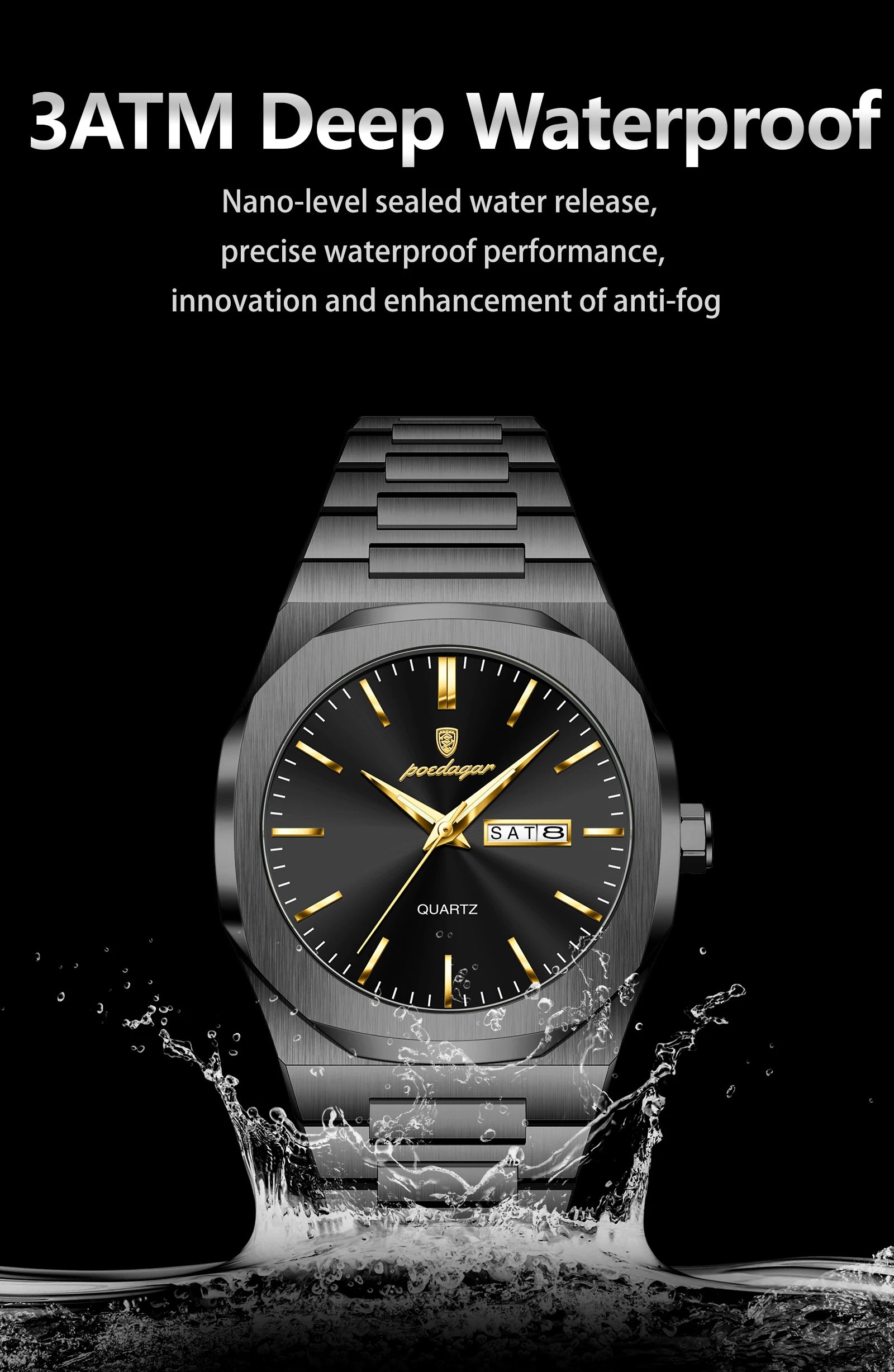 POEDAGAR Brand Fashion Male Watch Waterproof Luminous Stainless Steel Watches For Men Date Week Quartz Casual Men's Clock Reloj
