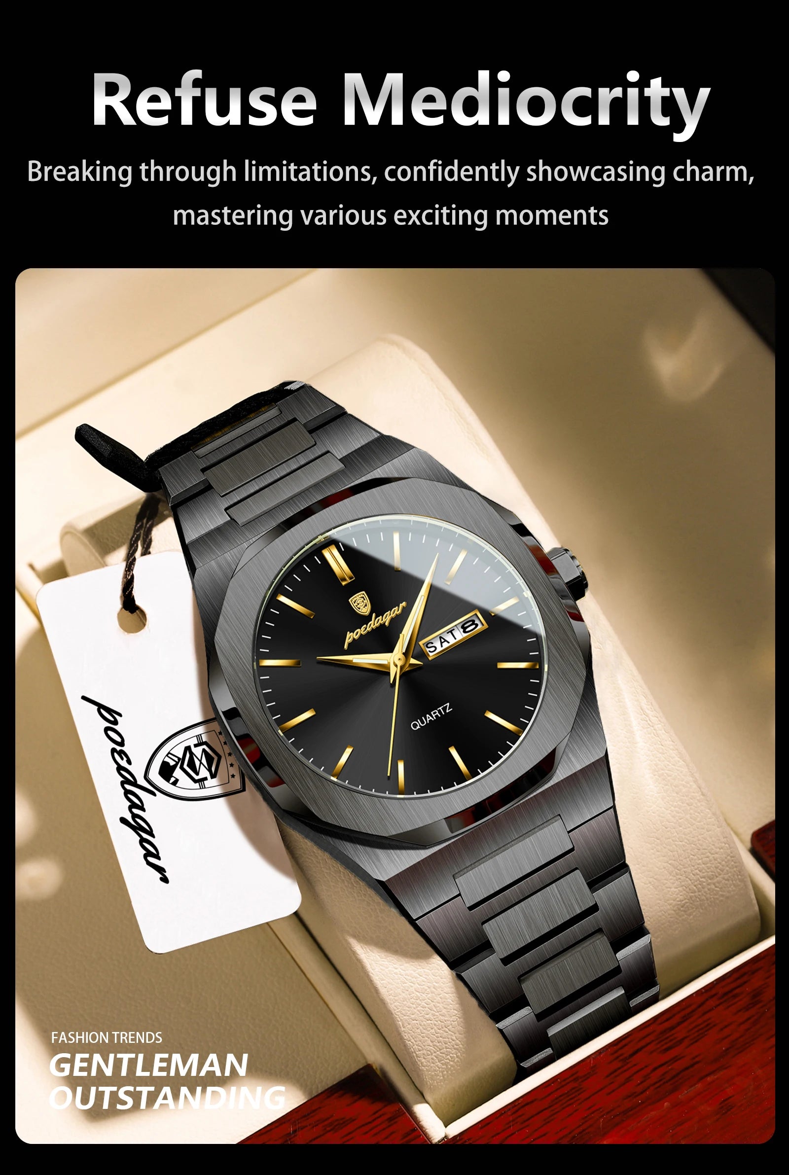 POEDAGAR Brand Fashion Male Watch Waterproof Luminous Stainless Steel Watches For Men Date Week Quartz Casual Men's Clock Reloj