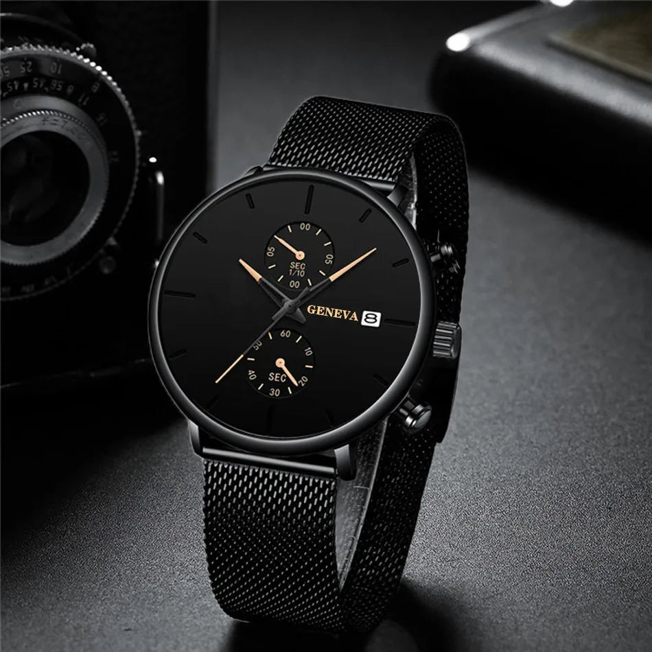 Men Watches Luxury Brand Date Calendar Watches Men Stainless Steel Mesh Watch For Mens Casual Quartz Watch Relogio Masculino Hot