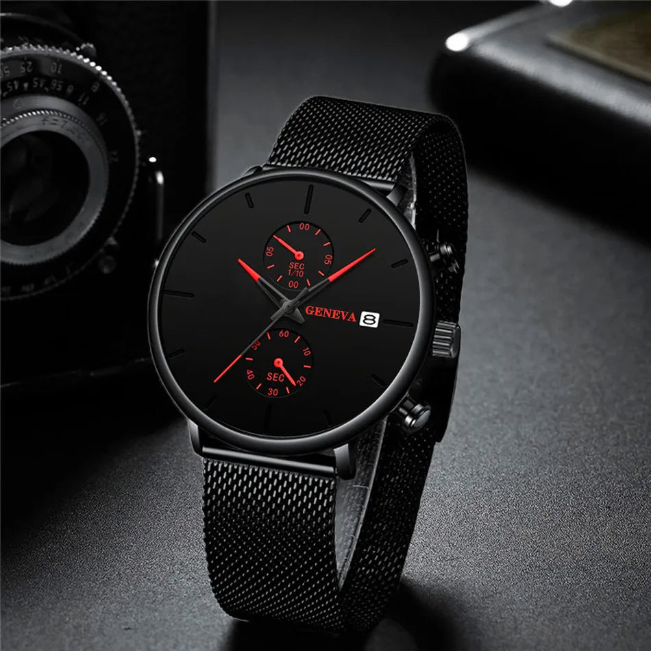 Men Watches Luxury Brand Date Calendar Watches Men Stainless Steel Mesh Watch For Mens Casual Quartz Watch Relogio Masculino Hot