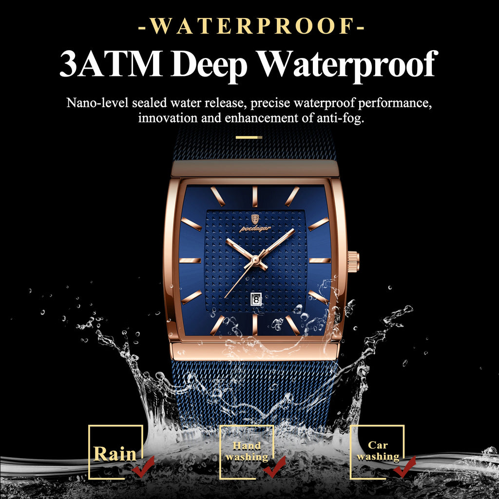 POEDAGAR Luxury Men Watch Stainless Steel Mesh Waterproof Luminous Date Man Wristwatch Fashion Casual Quartz Men's Watches Reloj