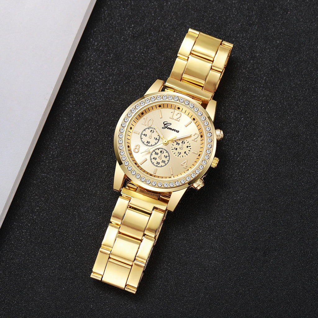 Fashion Rhinestone Women Watches Ladies Alloy Band Arabic Dial Analog Quartz Wrist Watches（Without Box）