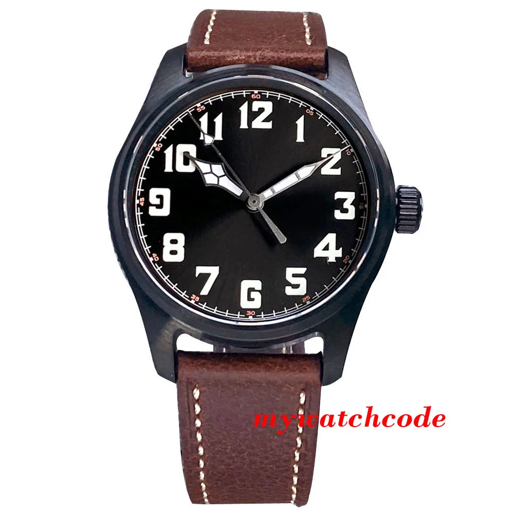 Tandorio Black PVD NH35A PT5000 39mm Pilot Automatic Men Watches 200m Waterproof Sapphire Crystal Diver Clock Leather Band