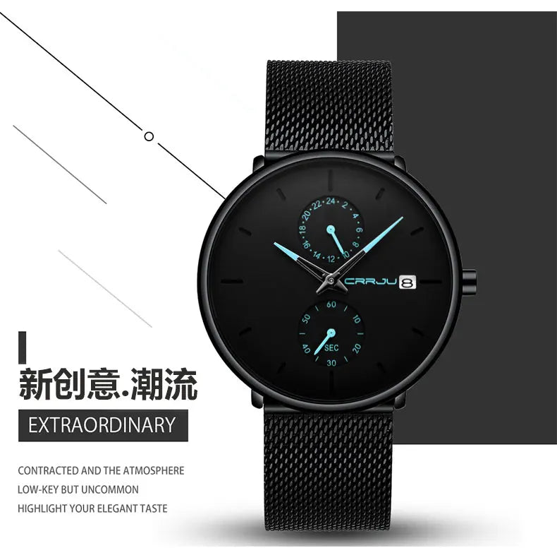 Men Watches Luxury Brand Date Calendar Watches Men Stainless Steel Mesh Watch For Mens Casual Quartz Watch Relogio Masculino Hot