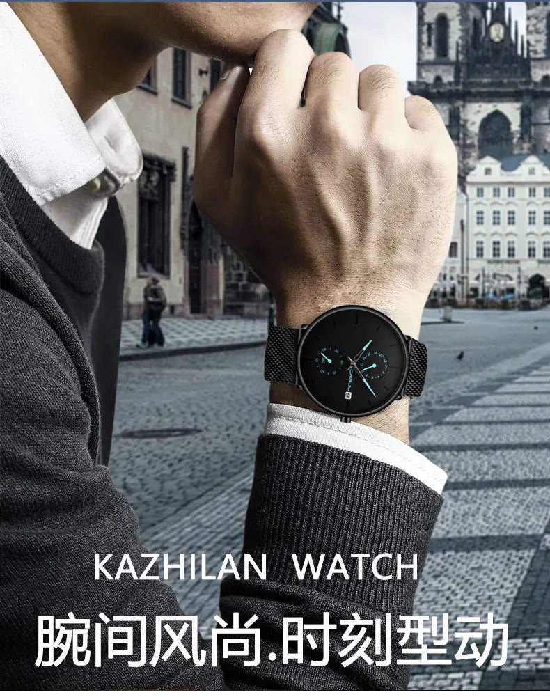 Men Watches Luxury Brand Date Calendar Watches Men Stainless Steel Mesh Watch For Mens Casual Quartz Watch Relogio Masculino Hot